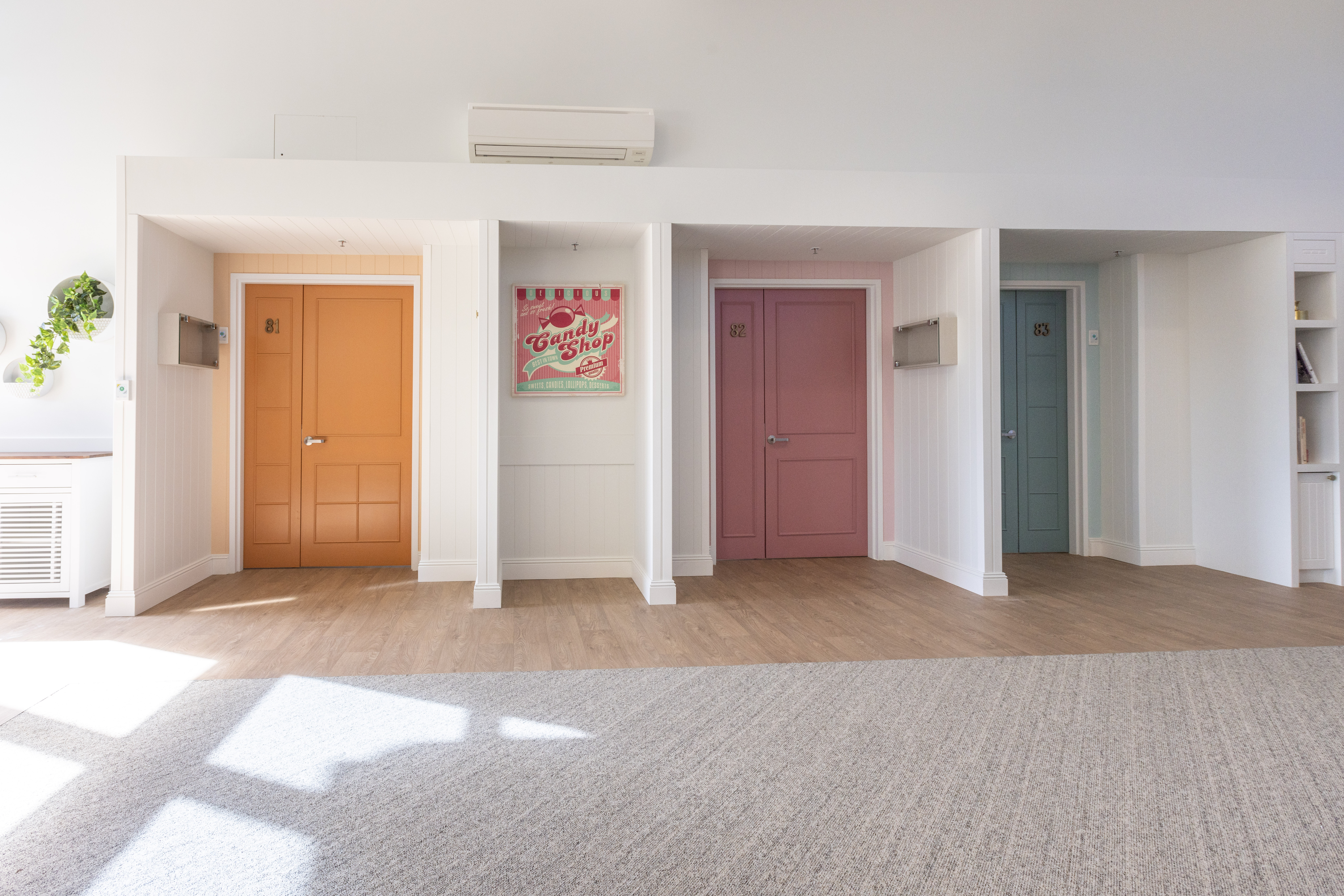 Residential Care rooms with coloured doors