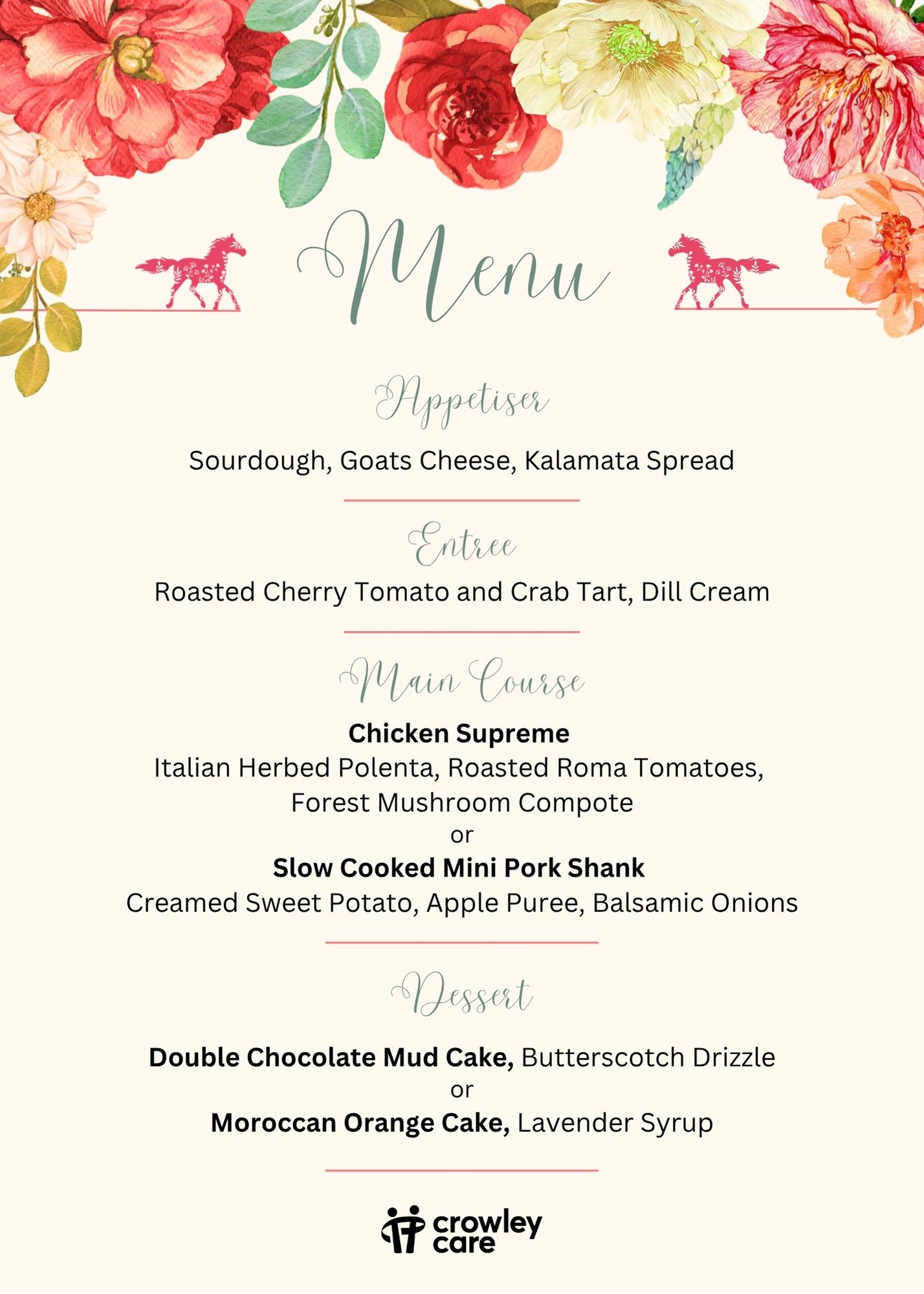 Melbourne Cup Luncheon menu